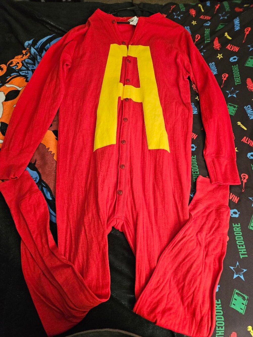 VTG LL Bean Red Alvin And The Chipmunks Union Suit Pajamas Long Johns Mens Sz L